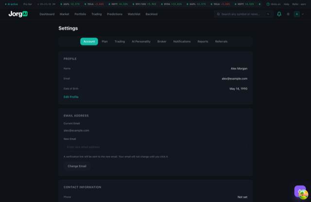 JorgAI auto-trading activity feed