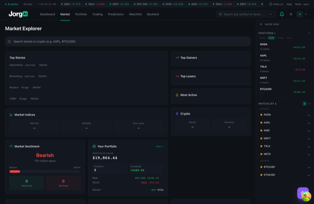 JorgAI market explorer with live quotes
